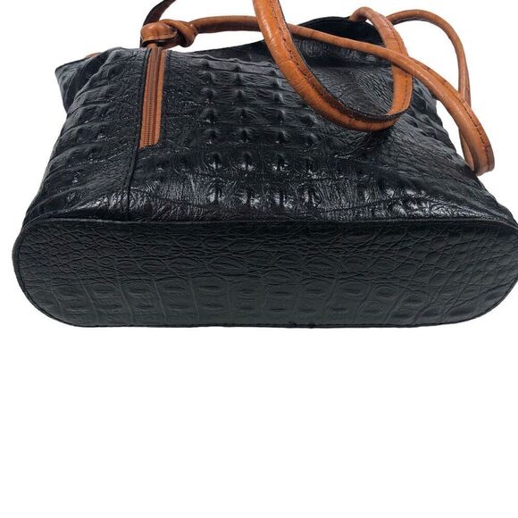 Moda In Pelle Purse Womens Black Ostrich Pattern Italian Leather Tote Backpack - Picture 6 of 16